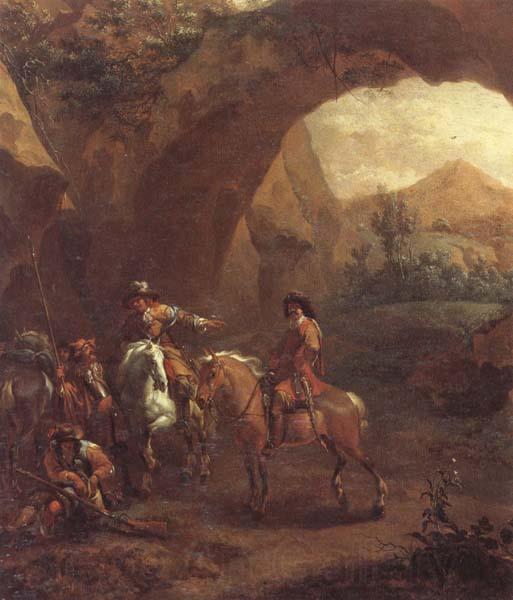 Adam Colonia Landscape with troopers and soldiers beneath a rocky arch Norge oil painting art